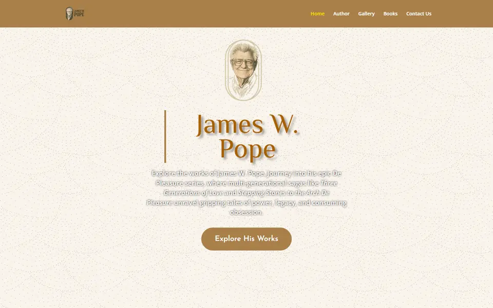 Home page of jamespopebooks.com, the website of James W. Pope, a memoir & family drama author, built by The Literary Haus