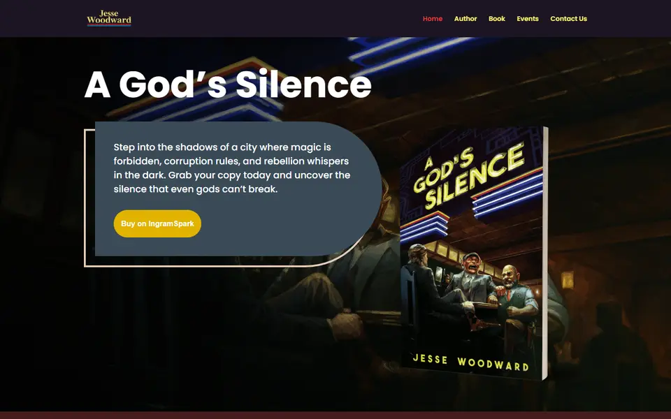 Home page of jessewoodward.net, the website of Jesse Woodward, a fantasy noir author, built by The Literary Haus